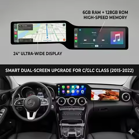 24" Android 16 Car Radio For Mercedes Benz C GLC Class W205 X253 2015-2022 Dual Screen NTG 5.0 5.5 6
