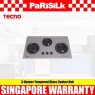 TECNO T 333TGSV 3-Burner Tempered Glass Cooker Hob (Alu-Metallic)