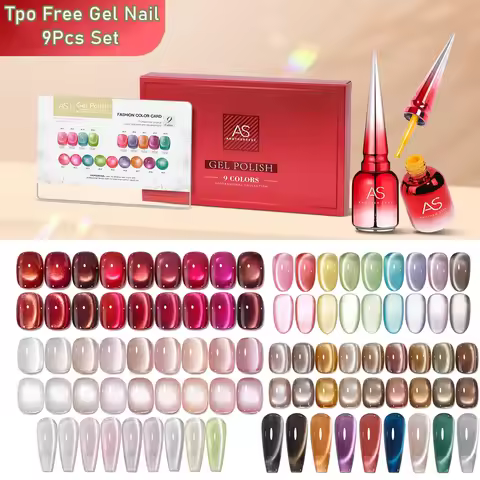 AS 9 Colors Magnetic Cat Eye Gel Nail Polish Set Jelly Pink UV LED Soak Off Gel Varnish Crystal Red 