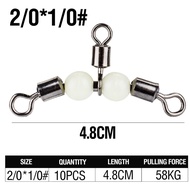 10PCS Rolling Swivel Connectors with Luminous Beads 3-Way Swivel Fishing Rolling Connector Fishing G