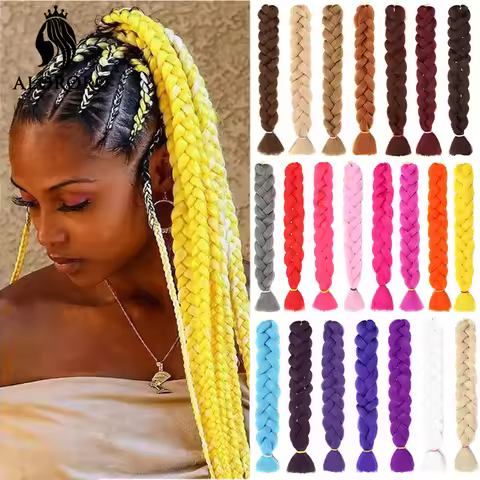 Yellow Jumbo Braiding Hair Pre Stretched Crochet Braids 82 Inch 165g Afro Synthetic Hair Extensionss
