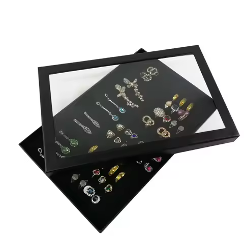 Black Hundred Ring Display Box with Visible Transparent Lid Store Counter Jewelry Display Tray Home 
