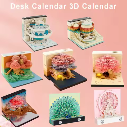 3D Memo Pad Paper Carving Notes 2024 Calendar Memo Pad with LED Light Tear-Away Paper Memo Pad Note 