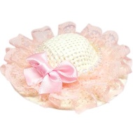 珍珠蕾絲蝴蝶結遮陽帽髮夾 全包布手工髮飾Sun Hat-Peach