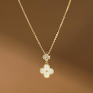 GL 18K Gold Titanium Steel Noble and elegant clover white zircon Love Necklace N8309