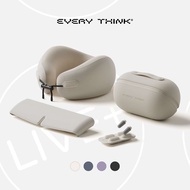 EVERYTHINK EV2 Travel Capsule, Ivory White | Neck Pillow Set Sleep Mask Earplugs Car Bantal Leher