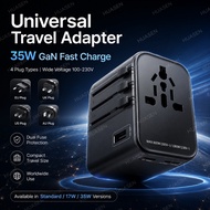 35W GaN Universal Travel Adapter EU UK US AU Plug Converter with USB-C Fast Charging, Worldwide Powe
