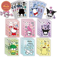 MUYA 8 Sheets/Set Sanrio Hello Kitty Cinnamoroll Stickers Make a Face Puzzle Stickers Waterproof Sti