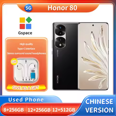 HONOR 80 5G 256GB 512GB ROM EIS Anti Shake 160MP 6.67inch 120Hz OLED Screen Bettery 4800 NFC Used ph