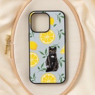 立體刺繡手機殼 iPhone 13 PRO PU合成皮革 貓咪x檸檬