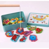 Wooden fishing toy magnetic box tin fishing game fishing toy