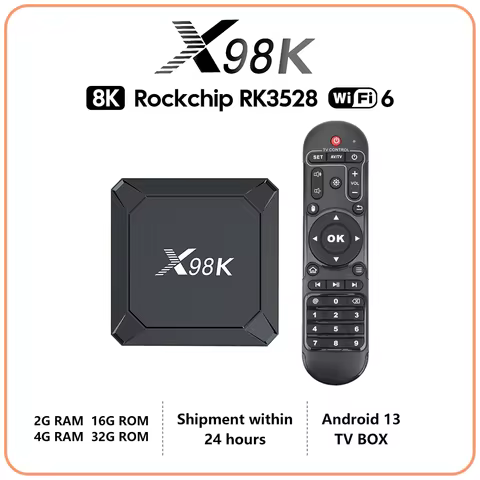 Originl X98K TV Box Android 13 WIFI6 Support 4K 8K 3D BT HDR10+ 5G Dua WIFI RK3528 4G 32G Google Voi