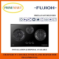 FUJIOH FH-GS7030 SVGL GLASS GAS HOB WITH 3 BURNERS W 1 DOUBLE INNER FLAME - 1 YEAR FUJIOH WARRANTY + FREE DELIVERY