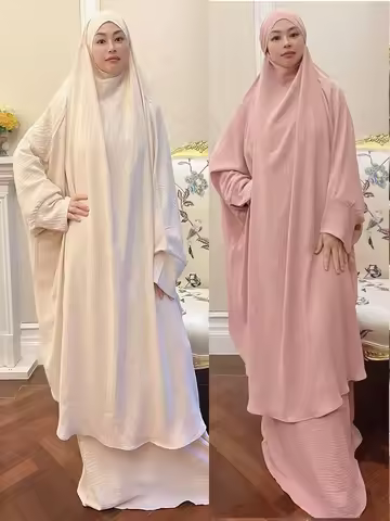 Ramadan 2 Piece Long Khimar Set Abaya Muslim Women Prayer Garment Dubai Saudi Prayer Dress 2 Piece D