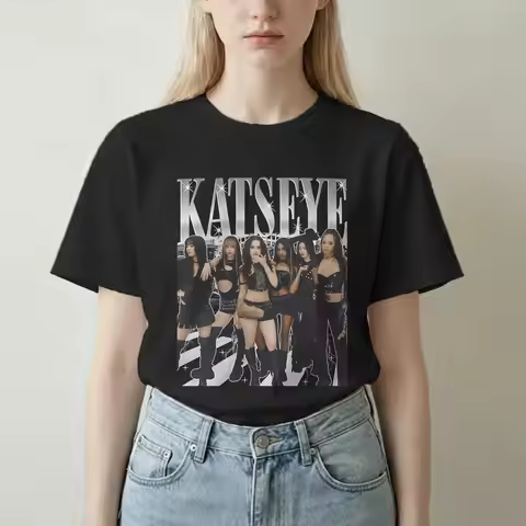 Katseye Kpop Idol T Shirt Men Women Pure Cotton Vintage T-Shirts Round Neck Gnarly Album Tees Short 
