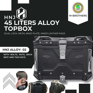 Alloy Top Box HNJ 45 Liters Dual Lock With Inner Leather Pad, Alloy Handle, Metal Base Plate, Back R
