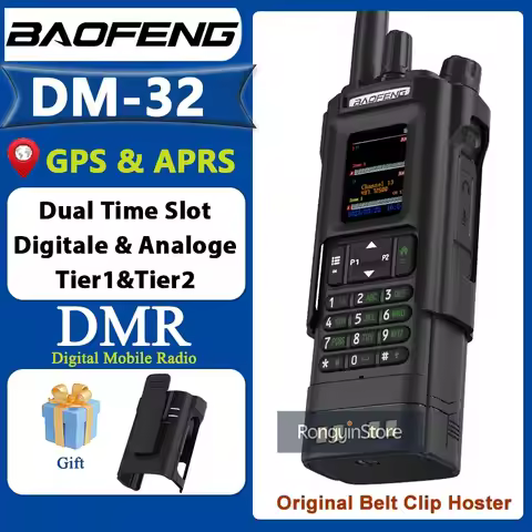 BAOFENG DM-32 DMR Radio 10W Digital Walkie Talkie With Belt Clip Hoster GPS APRS Dual Mode Analog AE
