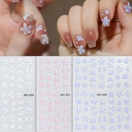 5D Pearl Flowers Nail Art Stickers Pink White Elegant Exquisite Nail Decoration Decals DIY Self Adhe