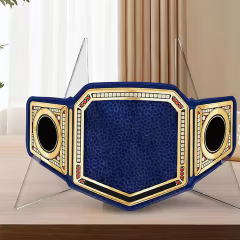 Acrylic Championship Belt Stand with Stable Triangular Design for Showcasing Belts and Large Photos 