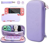 GLDRAM Carrying Case for Nintendo Switch Lite, Accessories Bundle with Purple Sakura Travel Case, Soft TPU Protective Skin Cover, HD Screen Protector, 2 Cute Thumb Grips and Adjustable Shoulder Strap
