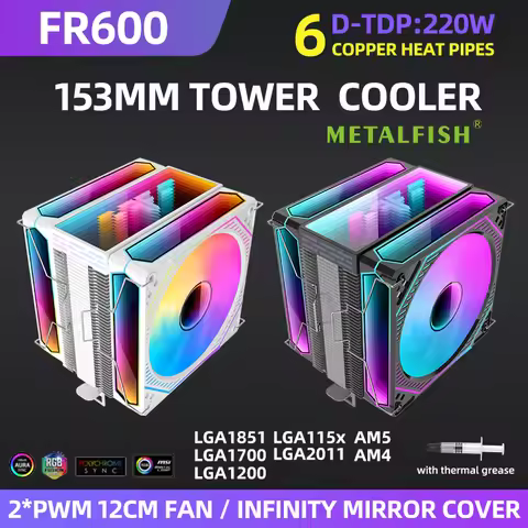 Metalfish CPU Air Cooler 4 6 Heat Pipe PC Radiator Cooling ARGB PWM 12cm Fan For 1851/1700/1200/115X