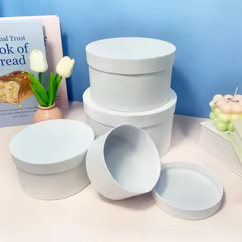 4pcs Black/White Cardpaper Gift Box with Cover Round Small Hug Bucket Wedding Party Gift Chocolate C