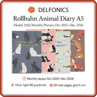 Delfonics Rollbahn Animal Diary A5 2026 Monthly Planner (Oct 2025–Dec 2026) | Lightweight 90 g Noteb