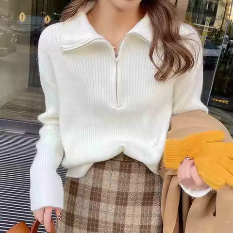 Knitted Sweater Women Pullovers New Long Sleeve Turn Down Collar Knit Sweater Pullover Women Tops Sw