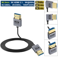 OD 2.5mm Ultra-Thin Coaxial HDMI 2.1 Cable Male to Male with 90-Degree Angled HDMI Plug Support 8K@6