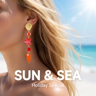 Tropical Island Vibe Colorful Starfish Cute Fish Ocean Statement Drop Earrings