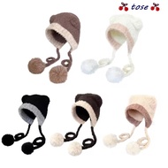 TOSE Beanies Bear Hat, Thickened Wool Ear Protection Hat,  Bear Ear Crochet Warm Hat Women