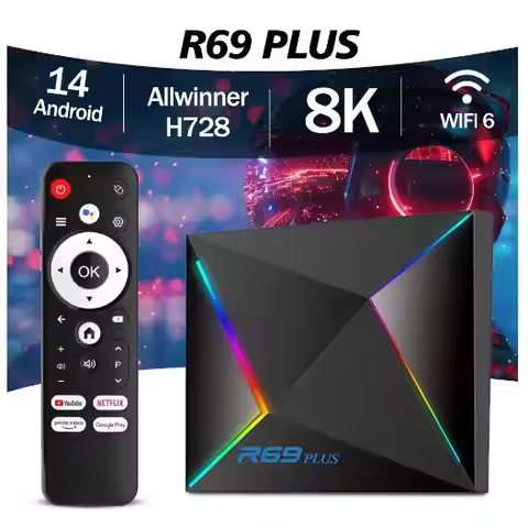 Newest R69 Plus Smart TV Box Android 14 Allwinner H728 Octa-core 1000M BT5.0 2.4G&5G Wifi6 Smart Set