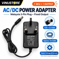 3 Pin AC DC Power Adapter Adaptor Malaysia Plug 3V 5V 6V 9V 12V 24V Fixed Output 0.5A-3A 5.5x2.1mm