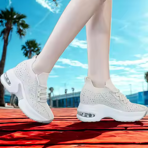 Fujin 8cm Platform Sneakers for Women White Women Shoes Mesh Platform Wedge Sneakers Chunky Sneakers
