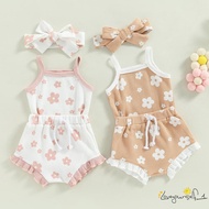 B930G-Baby Girl Summer Rompers Set Floral Spaghetti Straps Sleeveless Jumpsuit and Casual Ruffle Sho