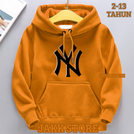 Hoodie Anak Ny Portait Lengan Panjang Bahan Mikrofiber Warna Solid Usia 2-13 Tahun