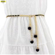 GudangFashion18 - Belt Rantai Slim Ikat Pinggang Gesper Motif Polos Gold Korea Style Mutiara Chain R