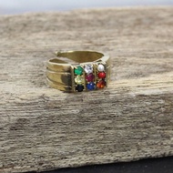 Vastu / Reiki / Luck Navarathana Adjustable Metal Ring ( 9 Gems ) - D2