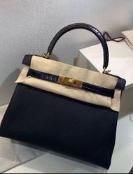 ＇瘋狂價，低調又高貴，好正，好想自留，Hermes Kelly 28 touch 鱷魚黑金