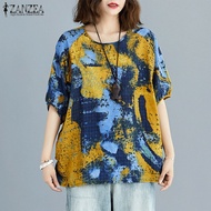 AA18-Zoseace Áo Thun Hoa Mùa Hè Cho Nữ T Áo Sơ Mi Áo Cánh In Boho Cổ Điển Hoài Cổ ZANZEA