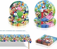 41Pack Mario Birthday Supplies, 20 Plates(7inch 10pcs 9inch 10pcs), 20 Napkins and 1 Tablecover for Mario Birthday Party Decorations
