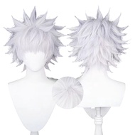for Killua Zoldyck Cosplay Wig, Short Spiky Layered Silver White Halloween Party Anime Hair