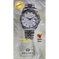 (Men) 100% ORIGINAL HEGNER 8-171715GSS White Dial,Silver Case,Date Display Stainless Steel Men Watch