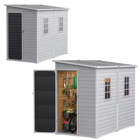 8x4 Outdoor Storage Shed, Lean to Shed with Floor for Patio and Garden, Waterproof Resin Plastic Sto