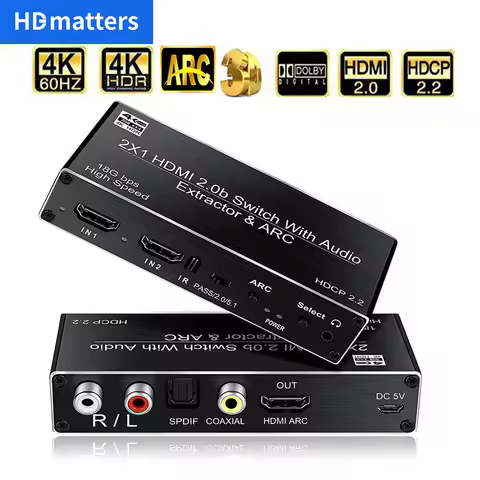 2 port HDMI 2.0 audio extractor for PS5 4K 60Hz 5.1Ch HDMI2.0b HDMI ARC Switch with audio toslink st
