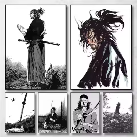 Vintage Japanese Anime Manga Miyamoto Musashi Vagabond Bushido Warrior Art Poster Canvas Painting Wa