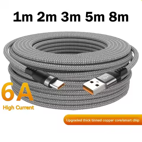 Universal Type C 6A Super Charging Cable USB C Extended 1m 2m 3m 5m 8m Cable Extended TYPE C Fast Ch