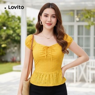 Lovito Blus Santai Musim Semi/Panas Hollow untuk Wanita L143AD747
