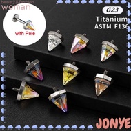 JONY Flat Back Stud, Stainless Steel Crystal Cone Labret Stud Earring, Gifts Flat Back Shiny  Screw 