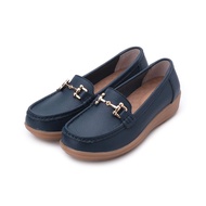 BABYLON Leather Gold Buckle Casual Shoes Blue Women's Shoes